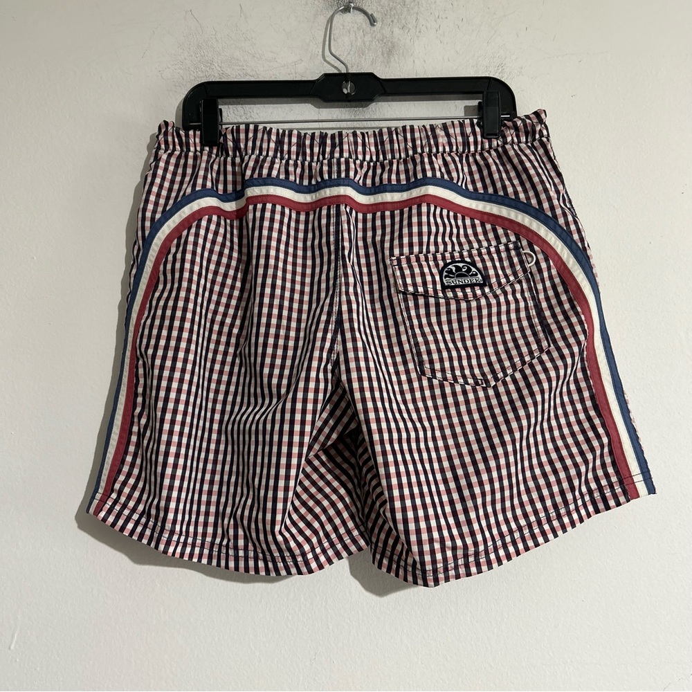 Sundek Gingham Stripe Swim Trunk Shorts Size Large Retro Summer